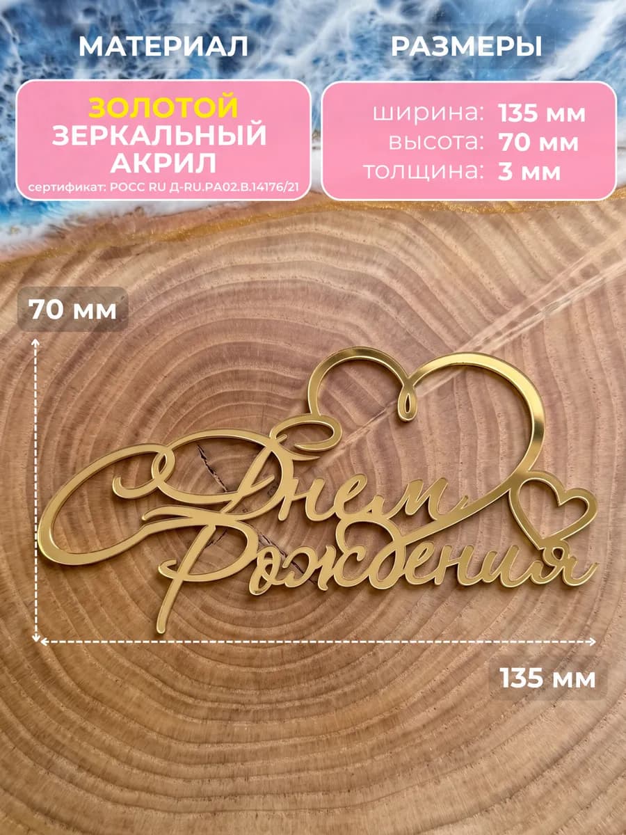 Топпер на торт С Днем Рождения