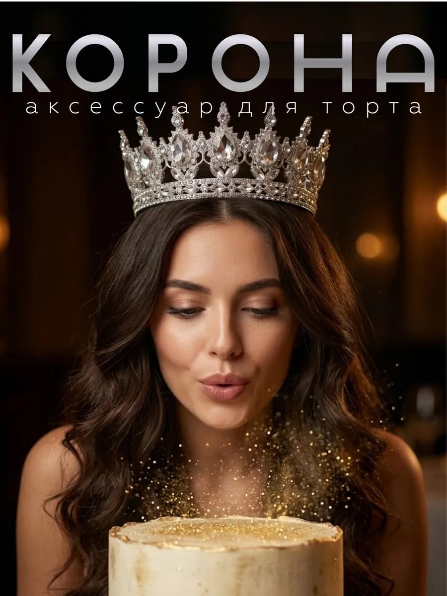 Топпер на торт корона серебро