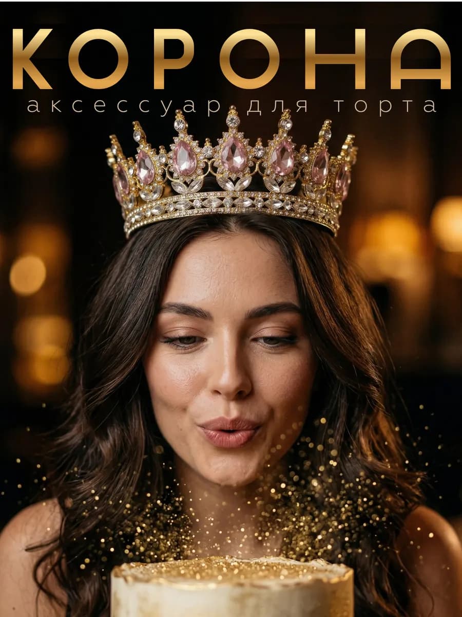 Топпер на торт корона золото