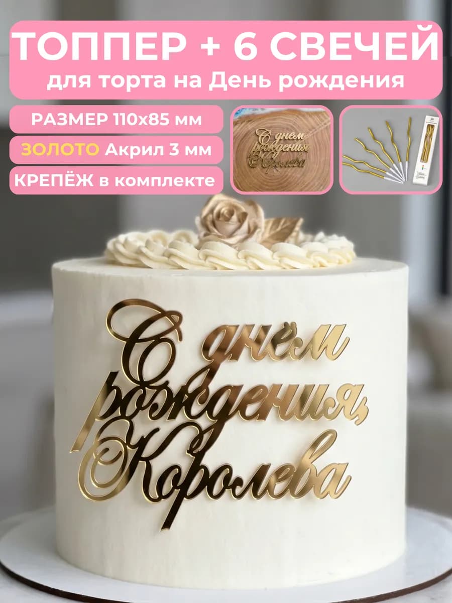Топпер на торт С днем рождения Королева
