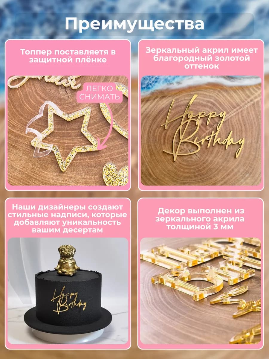 Топпер на торт Happy Birthday