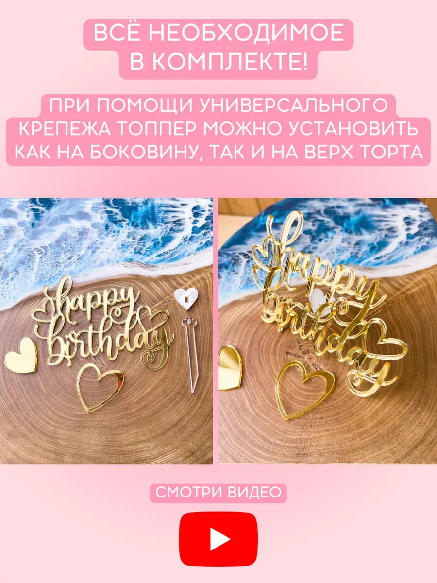Топпер на торт Happy Birthday