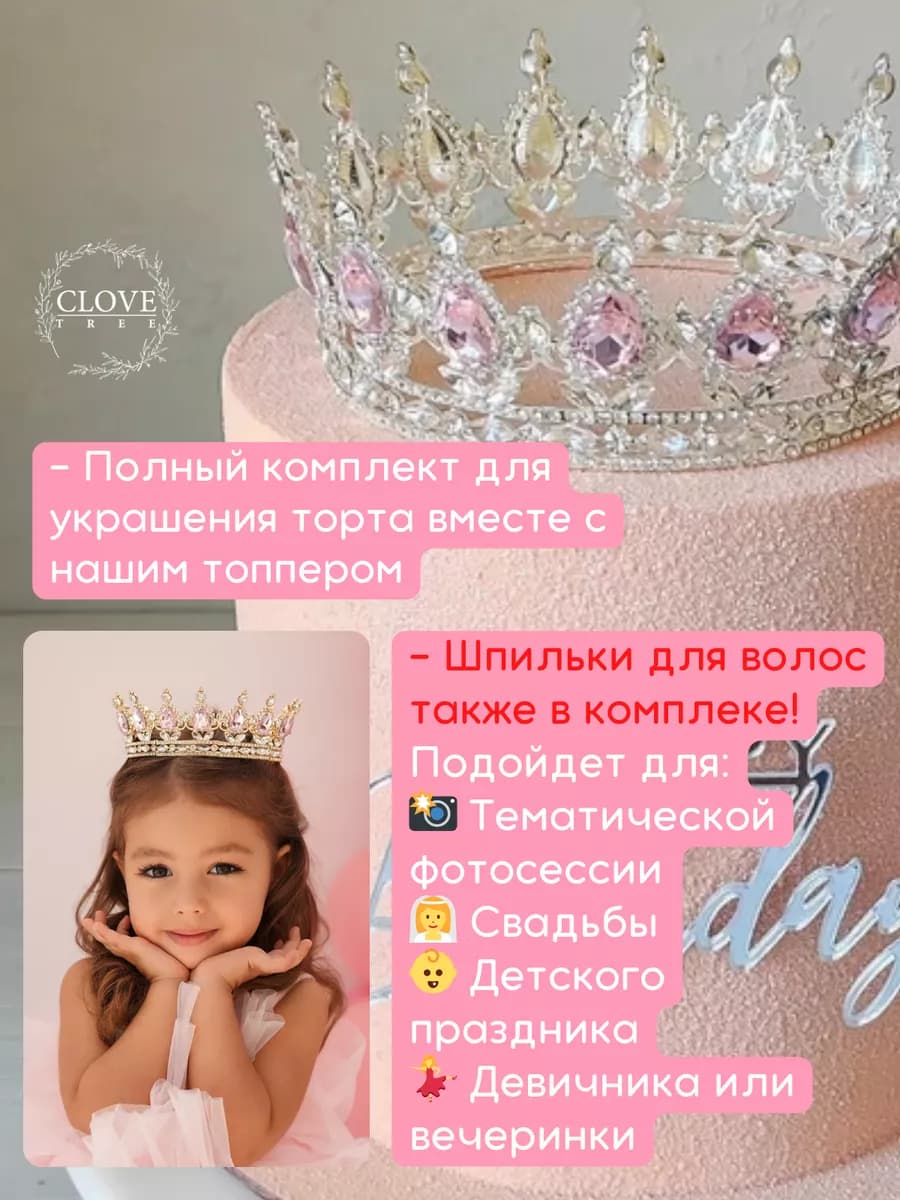 Топпер на торт корона серебро