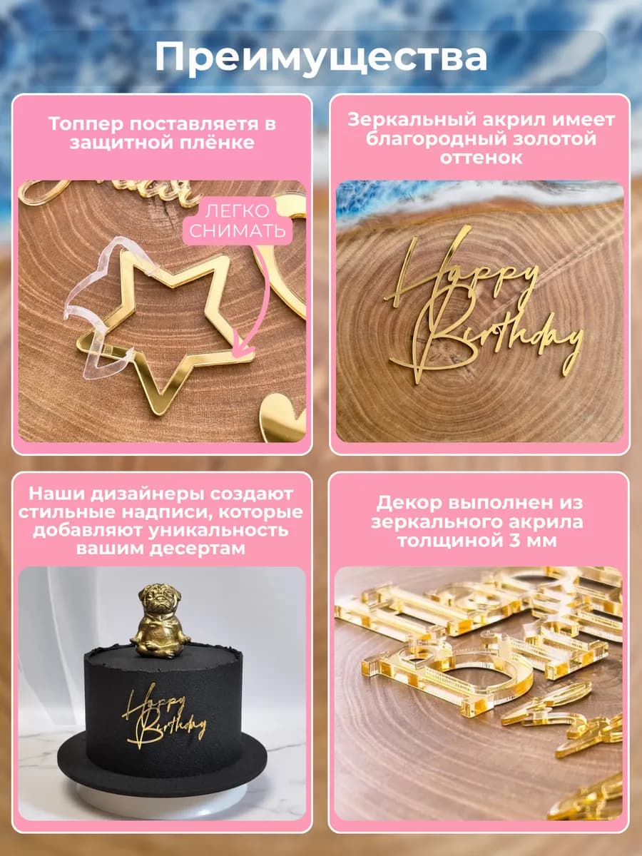 Топпер для торта с днем рождения
